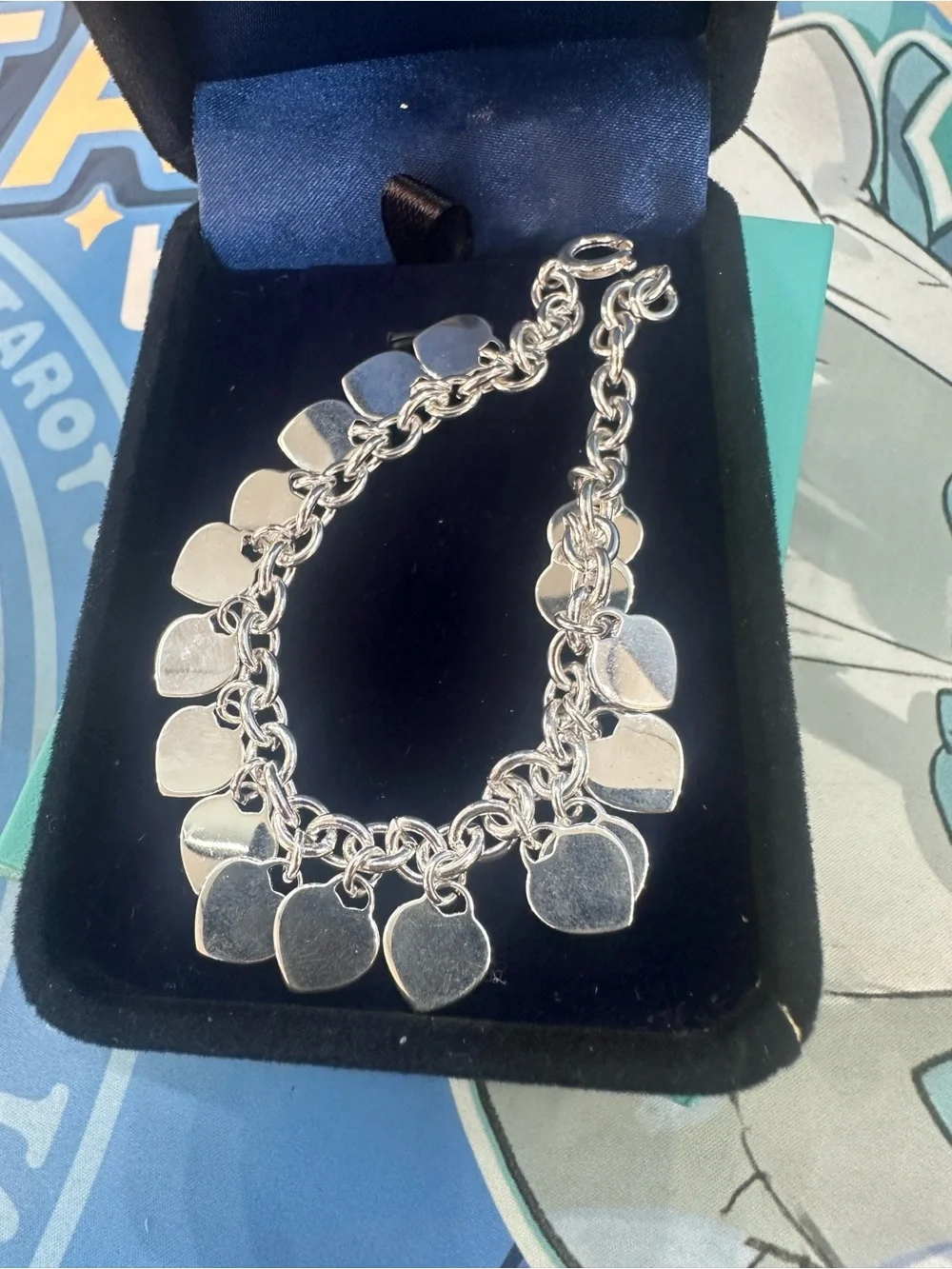 Tiffany & Co. Polished Silver Heart Charm Station Bracelet